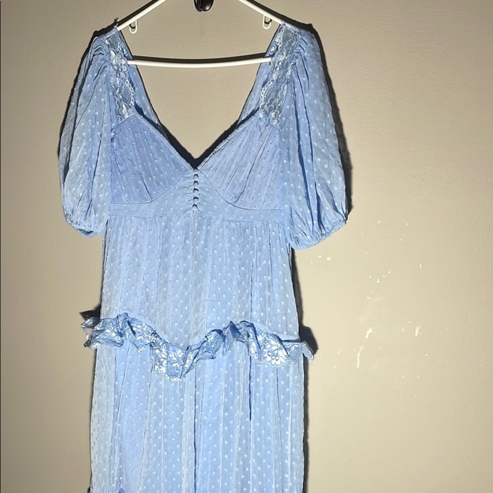 Long blue lace maternity dress